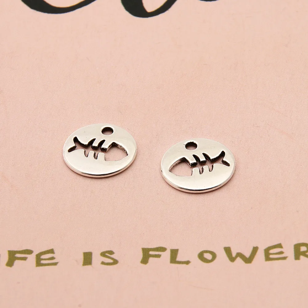 30 шт. серебряные подвески в виде рыбьей кости круглые рыбки аксессуары для