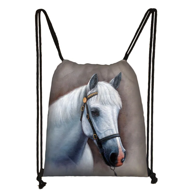 SKD-M0032 elegent animal horse print drawstring bag women men storage bag fashion rucksack cute pony boys girls backpack kids bookbag gift - Цвет: SKD-M0032