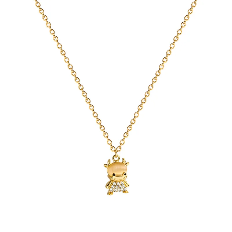 

Micro-inlaid Cattle necklace female titanium steel design sense clavicle chain 2021 new trendy opal pendant Jewelry gift