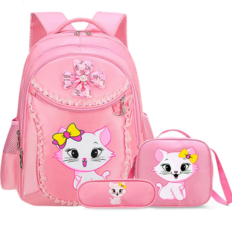 Школьные ранцы для девочек комплект из нейлонового розового рюкзака и сумки с
