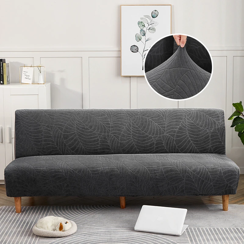 

Solid Color Jacquard Fold Armless Sofa Bed Cover Sofa Cover All-inclusive Thicker Covers Bench Couch Protector Elastic 1PC
