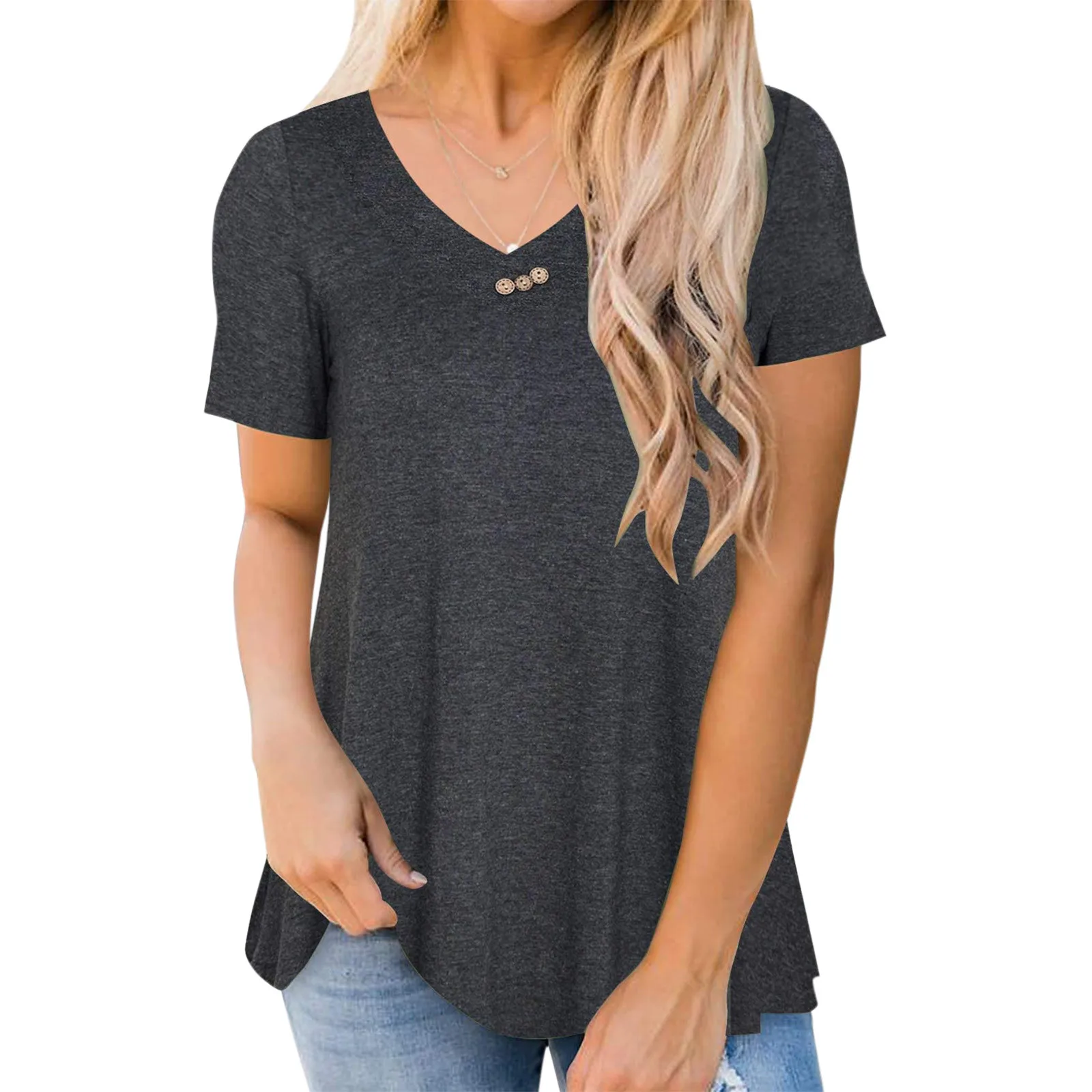 

Summer Women's Top Fashion Casual Short Sleeve V-Neck Floral Print T-shirt Ladeis Loose Tshirt Tops poleras mujer#35