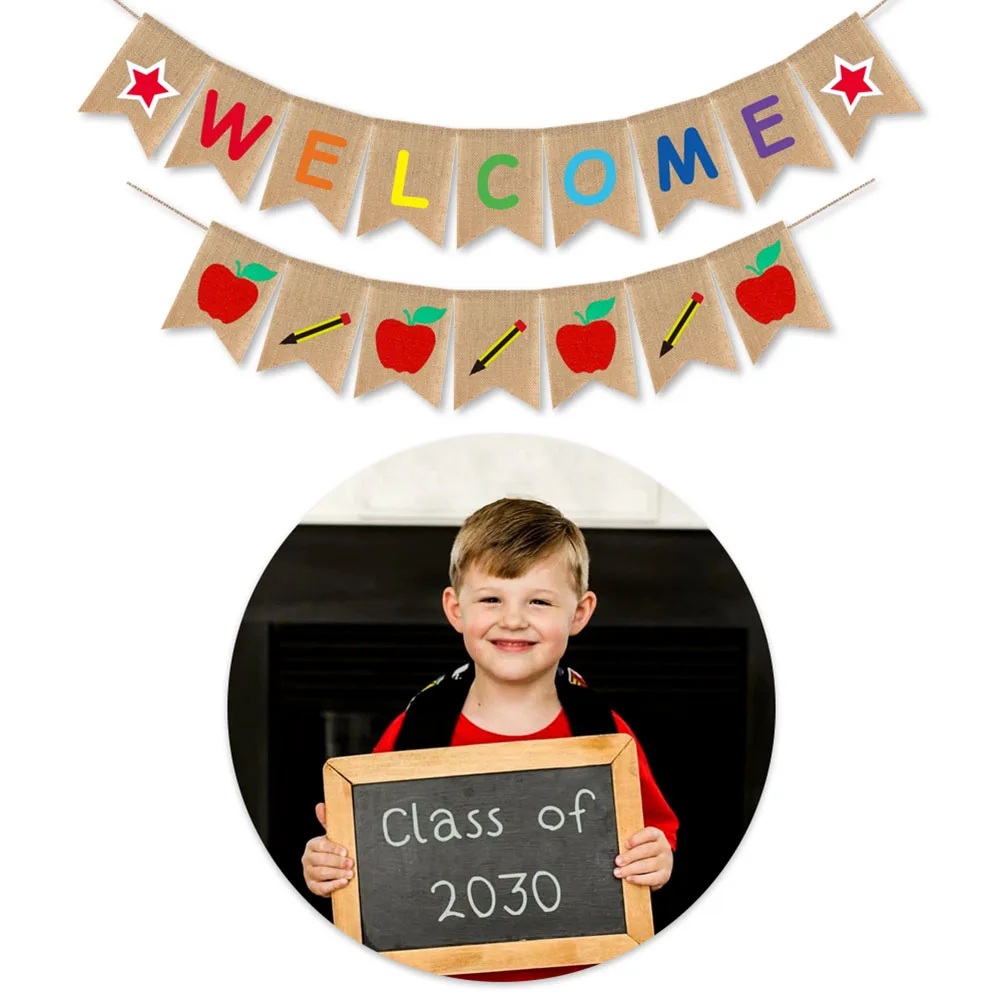 Добро пожаловать мешковины баннер из ткани для флагов карандаш яблоко старта