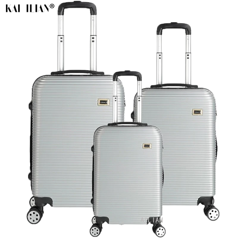 Silver 3pcs 3 предмета в комплекте 20/24/28 дюймов багаж на ролликах Sipnner колеса ABS+ PC бленда для объектива в Для женщин масштабных дорожных чемоданов, мужская мода кабина для ручной клади тележка для багажа - Цвет: Silver 3pcs