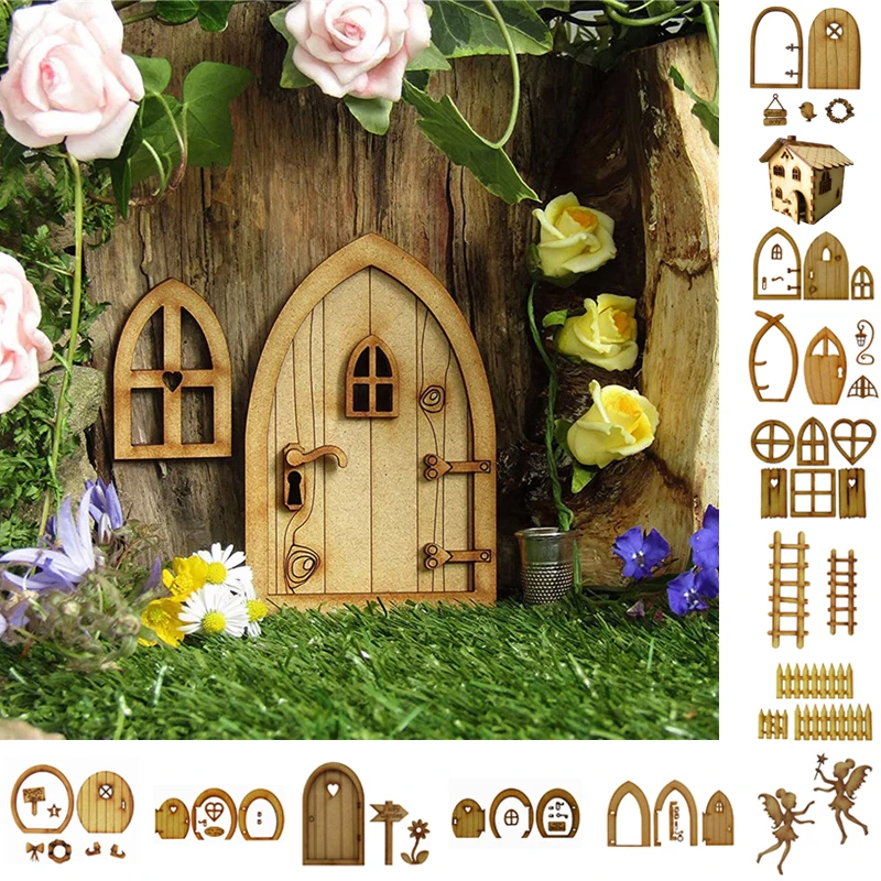 Handmade Doll House Fairy Wooden Accessories Mini Dollhouse Miniature House Model Wooden Gnome Mouse Elf Door Craft Kit