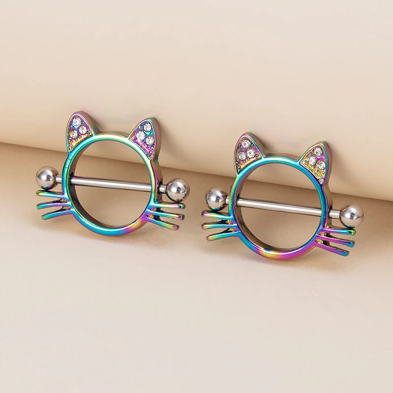 

1 Pair Cat Breast Piercing Jewelry Stainless Steel Nipple Rings Bar Shield Cover Barbell Adult Game for Women Sexy Piercings 14G