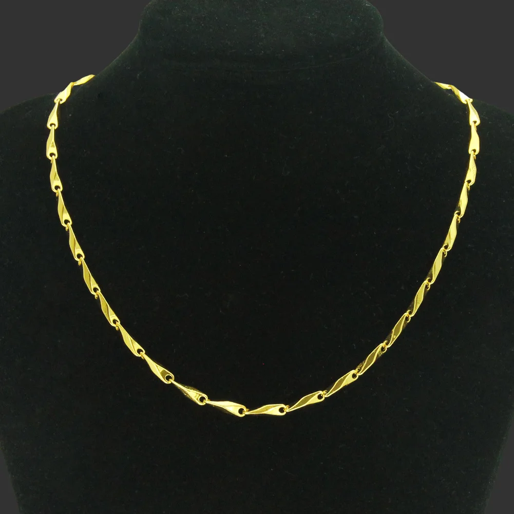 

New Fashion Stereo Glossy Bamboo Link Chain Clavicle Chain Necklace Gold Plated Hip Hop Water Wave Chain Wholesale Jewelry