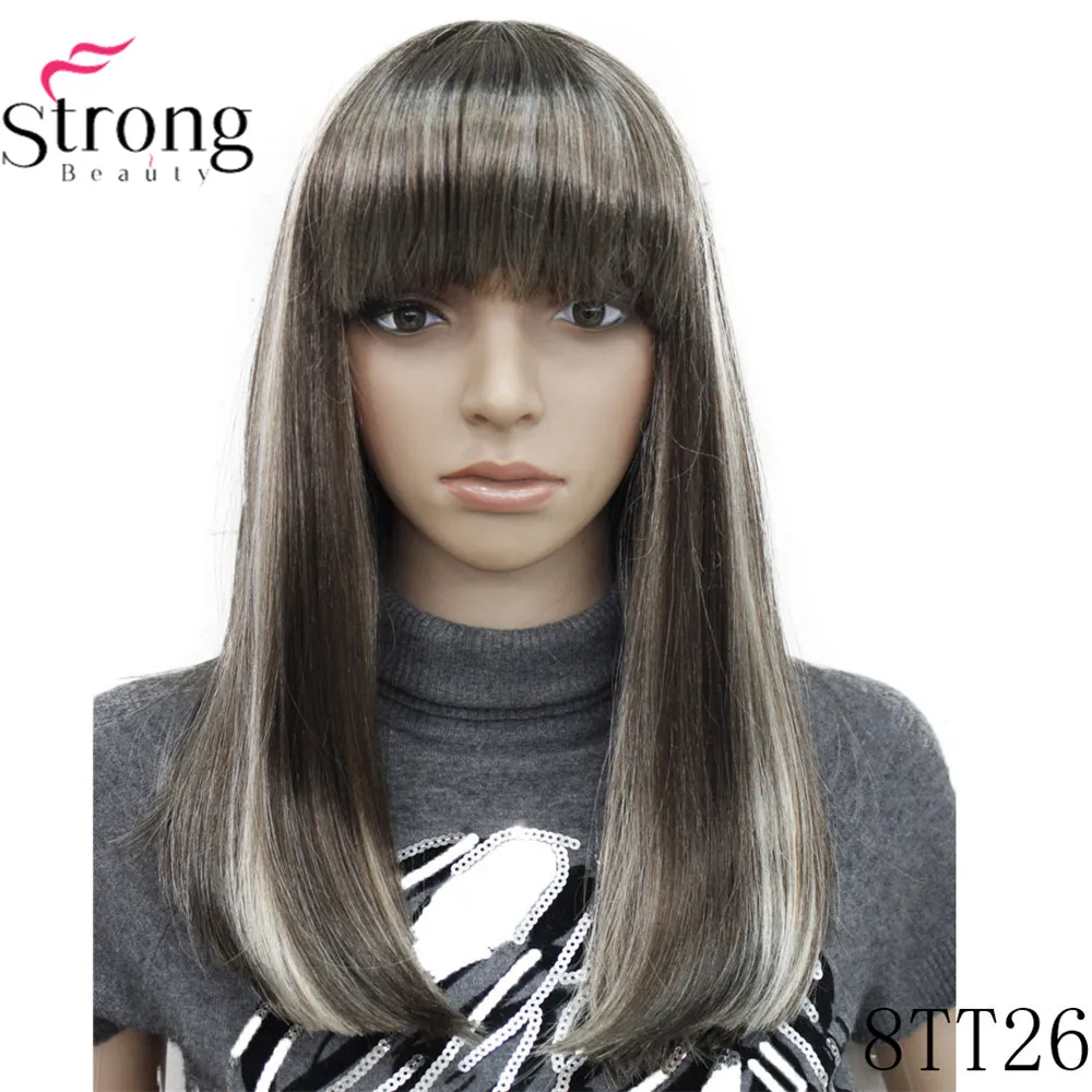 StrongBeauty Женские синтетические парики волосы черный/Блонд длинные прямые аккуратная челка стиль Natura парик волосы