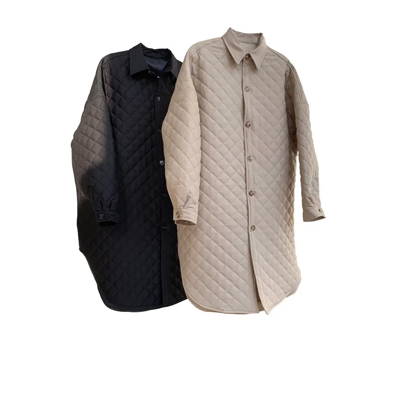JESSIC Winter Parka Thick Fashionable Silhouette Argyle Shirt Quilted Cotton Coat Female Oversize Thin Long Warm Jacket Women enlarge