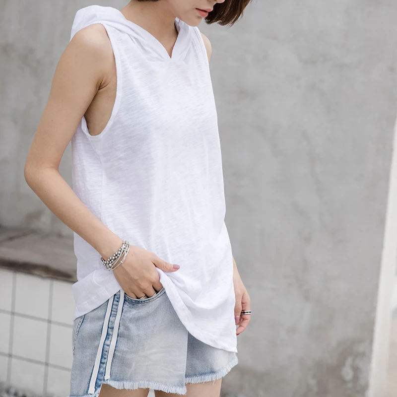 Женские футболки без рукавов с капюшоном длинные из бамбукового хлопка