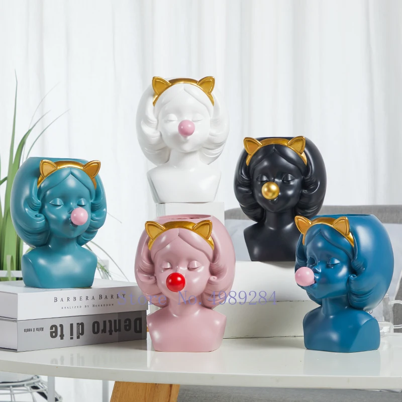 Nordic Творческий смолы ваза украшенная головом золото для милых девочек