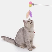 3pcs pet cats feather toys with bells colorful pole funny interactive toys for kitten catching s feathers floating teasing toys