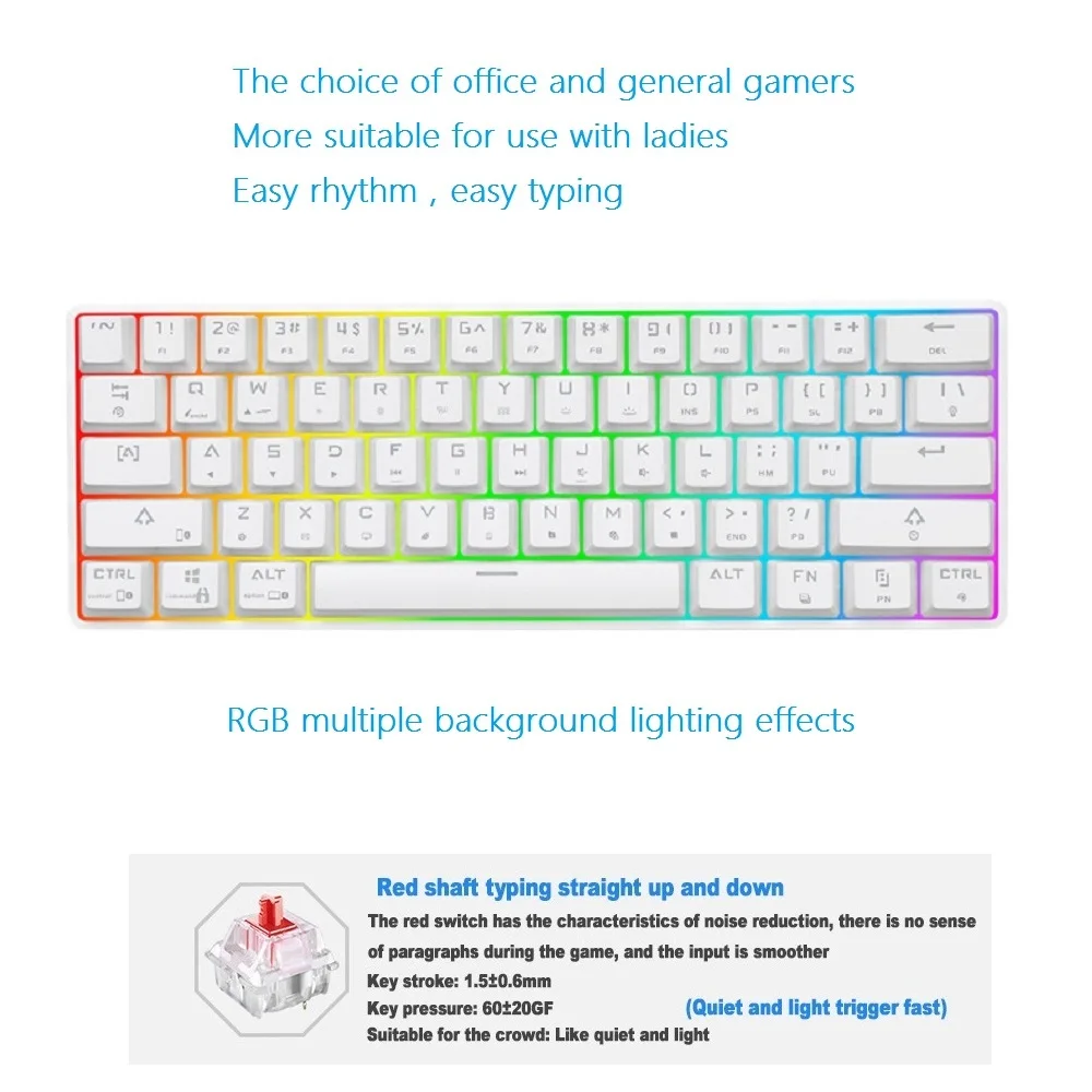 DK61 Swappable 60% percent RGB Keyboard Gamer Mechanical Keyboard Gaming Keyboards Wireless Bluetooth 5.0 dual mode