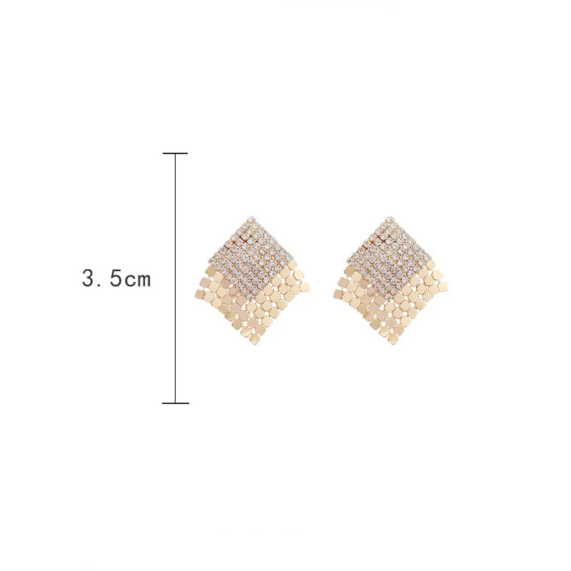 

Vintage Gold Color Crystal Square Sequin Stud Earrings for Women Fashion Korean Style Rhinestone Party Jewelry Gifts ER977