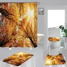 Осенний фланелевый Коврик для ванны с желтыми листьями, коврики для унитаза, тканевые занавески для душа с 12 крючками, домашний декоративный набор для ванной комнаты