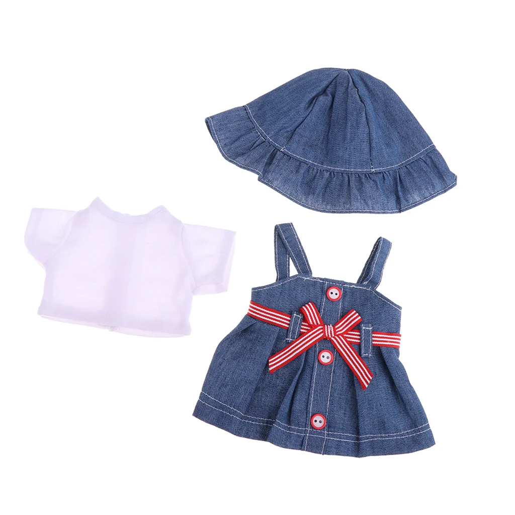 

Джинсовая юбка с подтяжками, 3 шт., топы и шляпа для куклы Mellchan 25 см