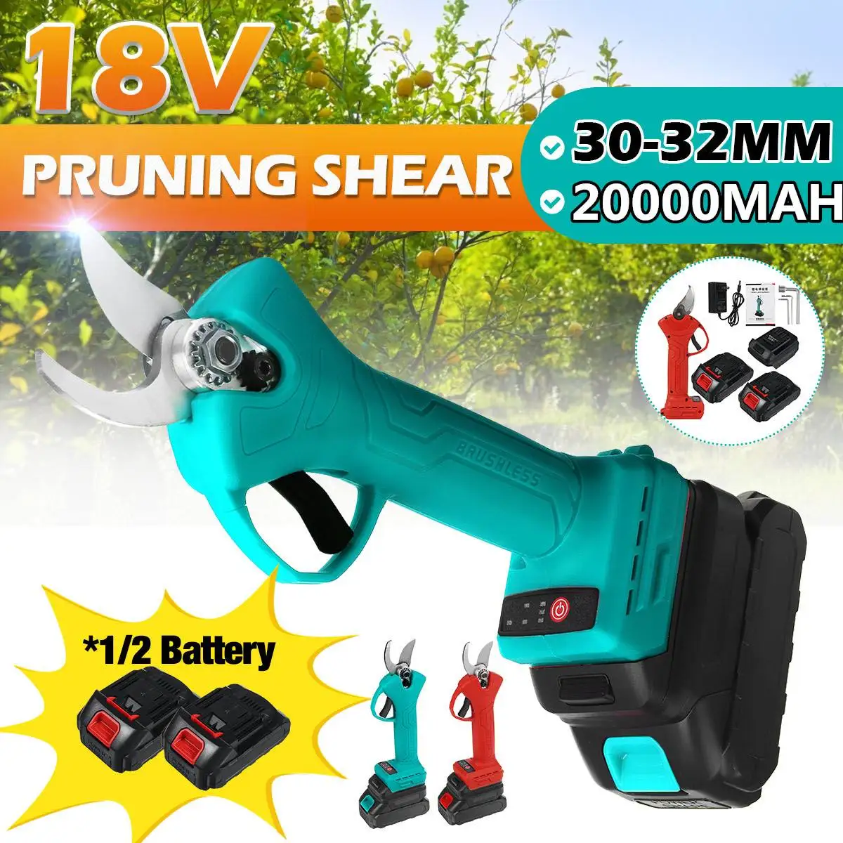 

Electric Cordless Pruner Pruning Shear with 10000mAh Lithium-ion Battery Efficient Fruit Tree Bonsai Pruning Cutter EU Plug