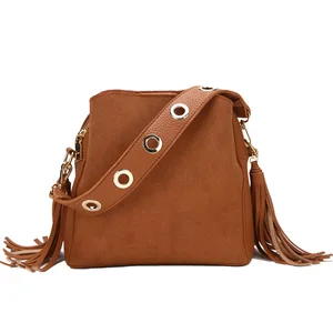 All-match Scrub PU Handbags Women Bucket Bag Vintage Tassel Messenger Bag High Quality Retro Shoulder Bag Crossbody Bag Tote
