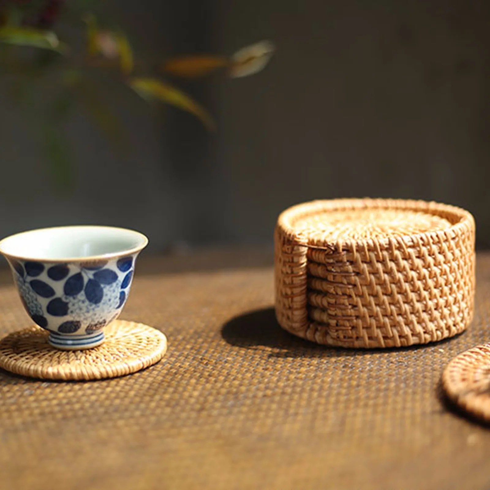 

6PCs/Set 8cm-13cm Anti-skid Cup Coaster Rattan Woven Table Mats Potholder Round Cup Milk Mug Coffee Cup Tea Set Accessories