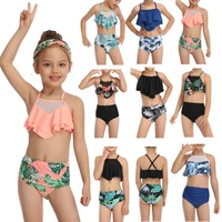 2021 girl swimsuit two pieces childrens swimwear swim suits child ruffle bikinis split mesh bikini sets bathing suit 2 14t