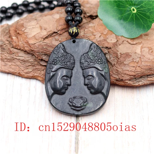 Натуральный черный зеленый китайский нефритовый Будда кулон ожерелье Шарм