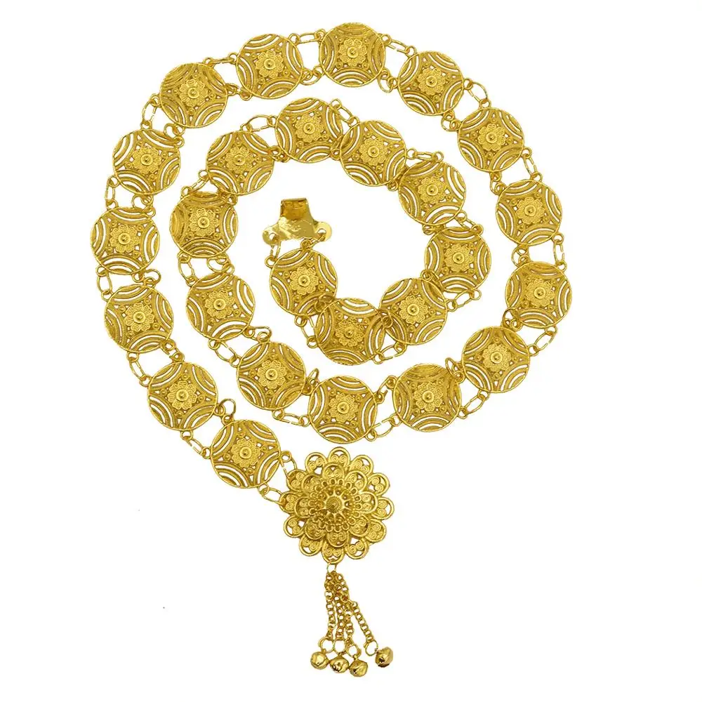 Cadena de oro de Egipto para mujer, cadena de cintura tallada con flores para el vientre, vestido de baile bohemio, cinturón, joyería para el cuerpo, India, gitana, Árabe