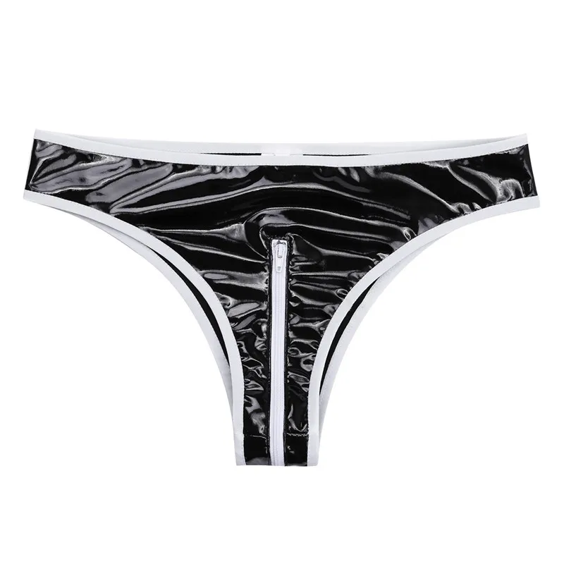 Женское сексуальное нижнее белье из лакированной кожи с белой отделкой на молнии