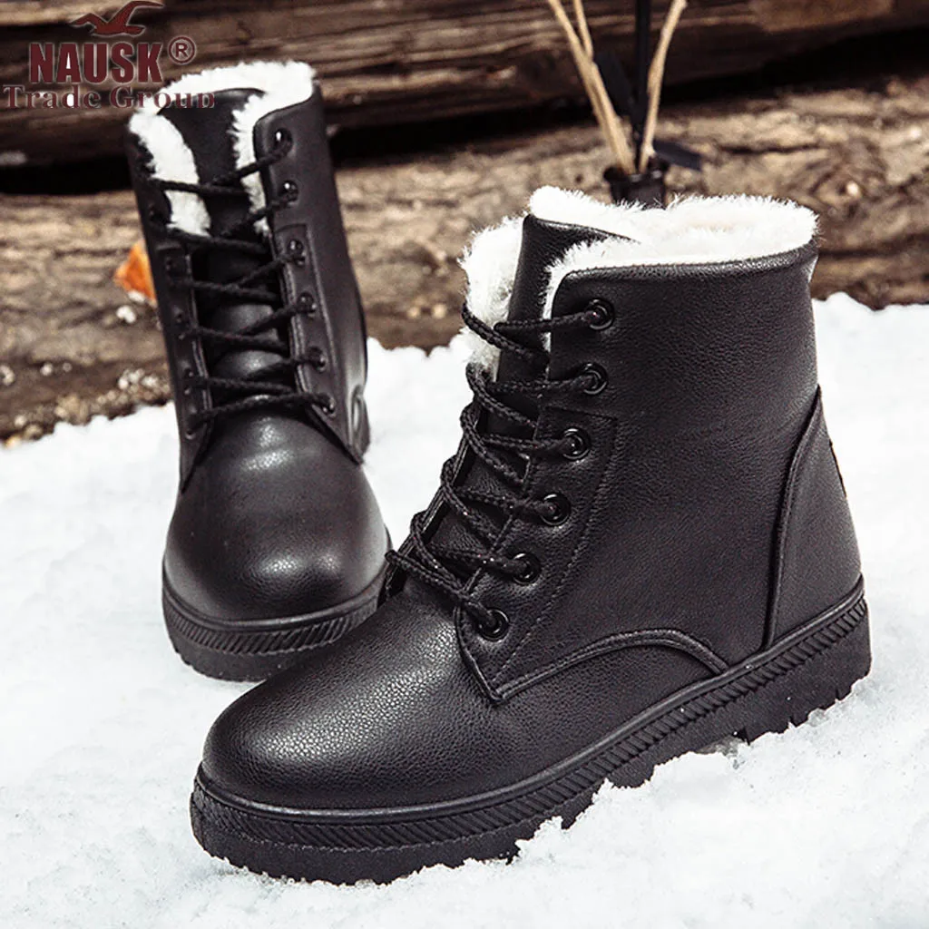 Women's Boots Winter Snow Ladies New Warm Plus Velvet Cotton Shoes Waterproo Martin PU Large Size | Обувь