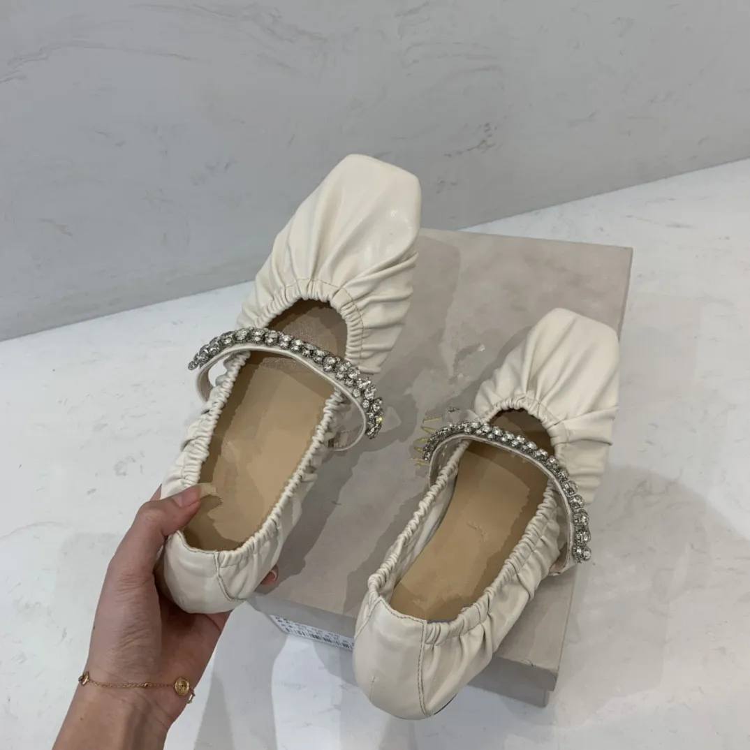 

Shallow mouth exquisite crystal decoration square toe ladies flat ballet shoes