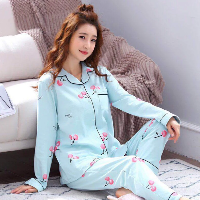 Пижамный комплект Женский на весну и осень новый стиль Повседневный Кардиган со