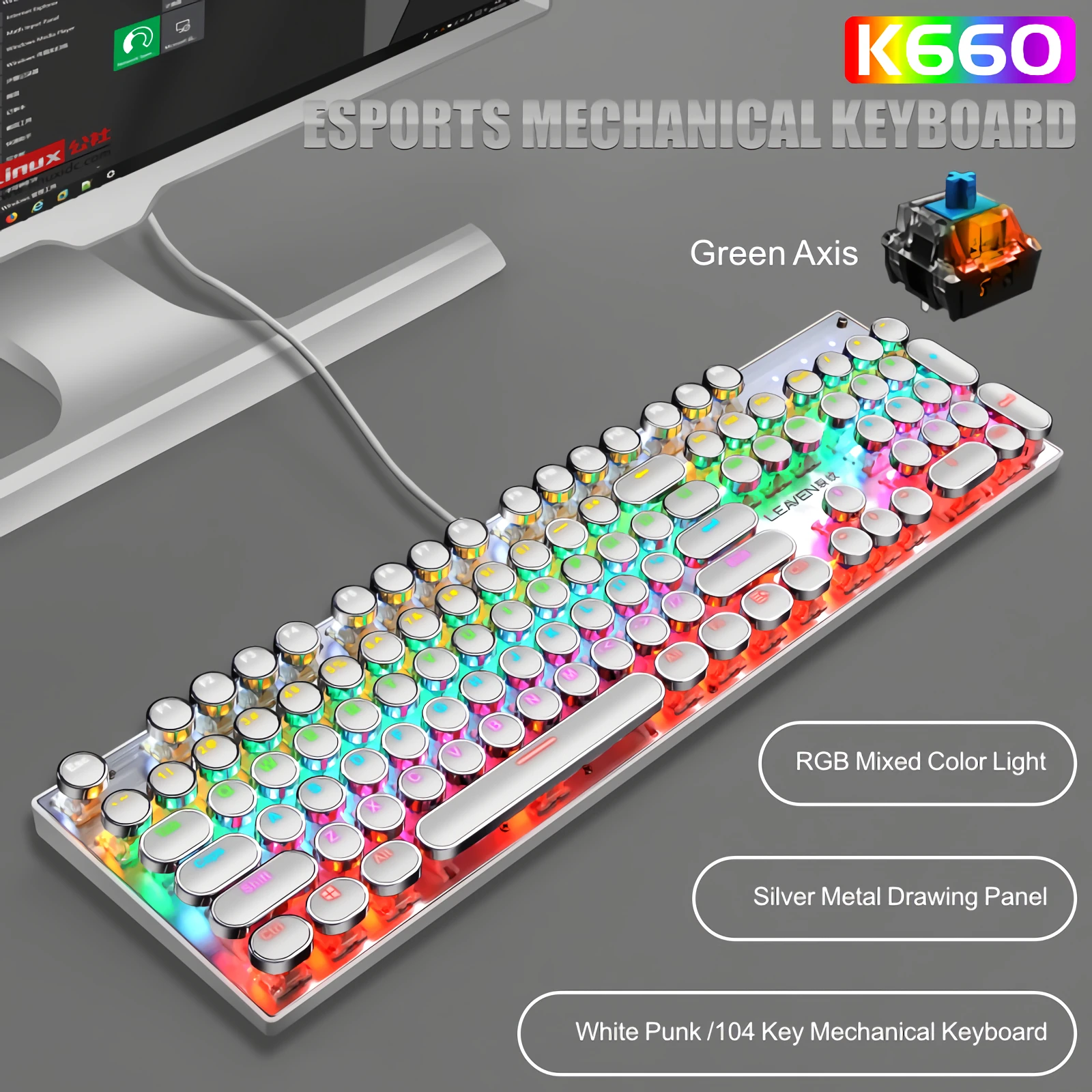 

Gaming Mechanical Keyboard USB Wired 104 Keys with RGB Backlight Red/Blue Switch for PC Gamer Computer