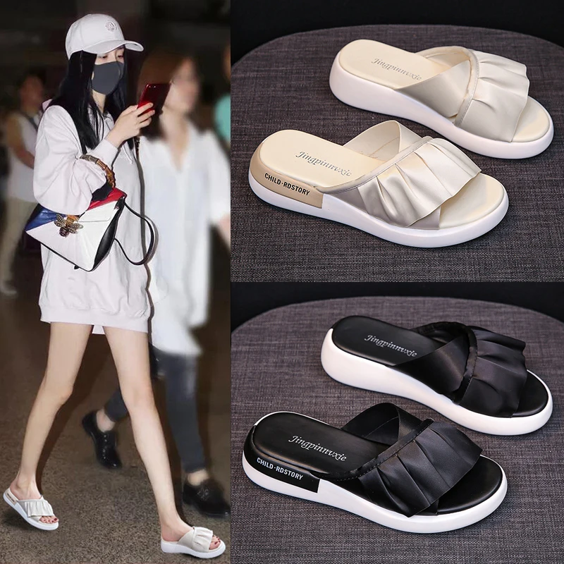 

Bowknot Satin Fashion Lady's Sandals And Slippers, Soft-soled Platform Slippers, Outdoor Sandals Casual Flip-flop Size 34-39