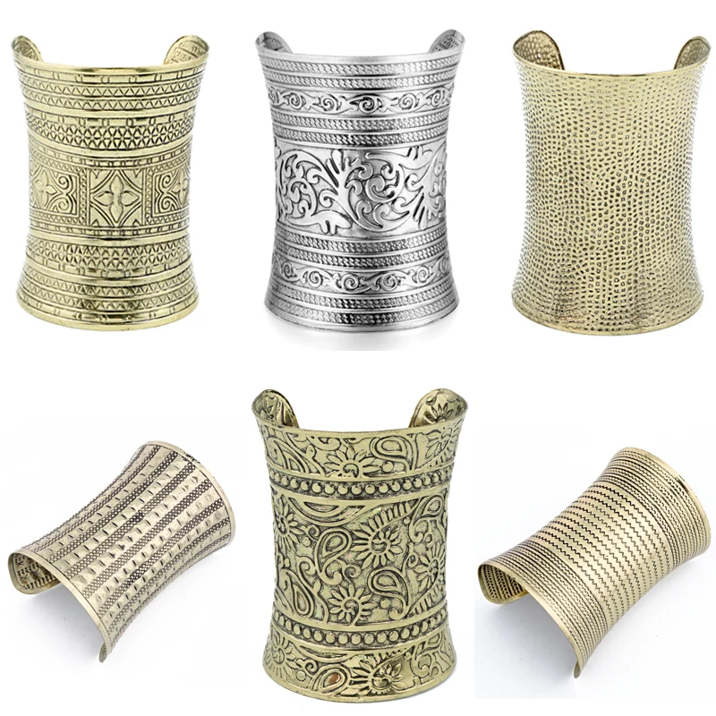 

1 шт. винтажный широкий открытый Браслет-манжета племя браслеты для женщин Bohe Hyperbole Панк Бронзовый резьба Тотем браслет ювелирные изделия B07