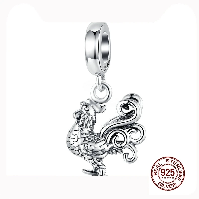 MOWIMO 925 стерлингового серебра петух бусины животных амулеты подходят