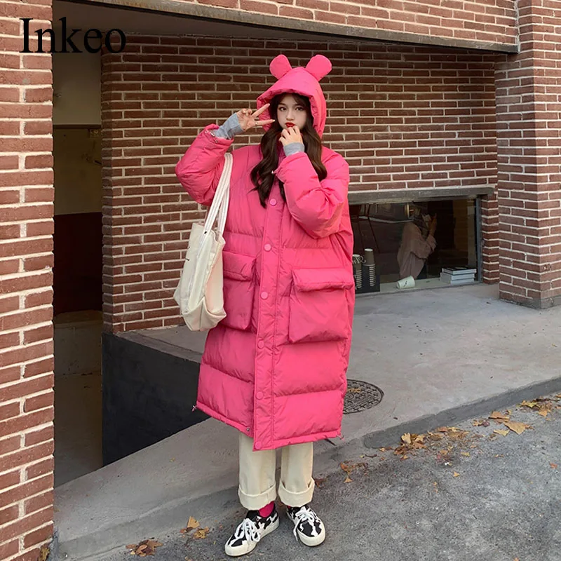 

Куртка женская зимняя с хлопковой подкладкой, утепленный пуховик оверсайз, Повседневная Длинная белая верхняя одежда с капюшоном в молодеж...