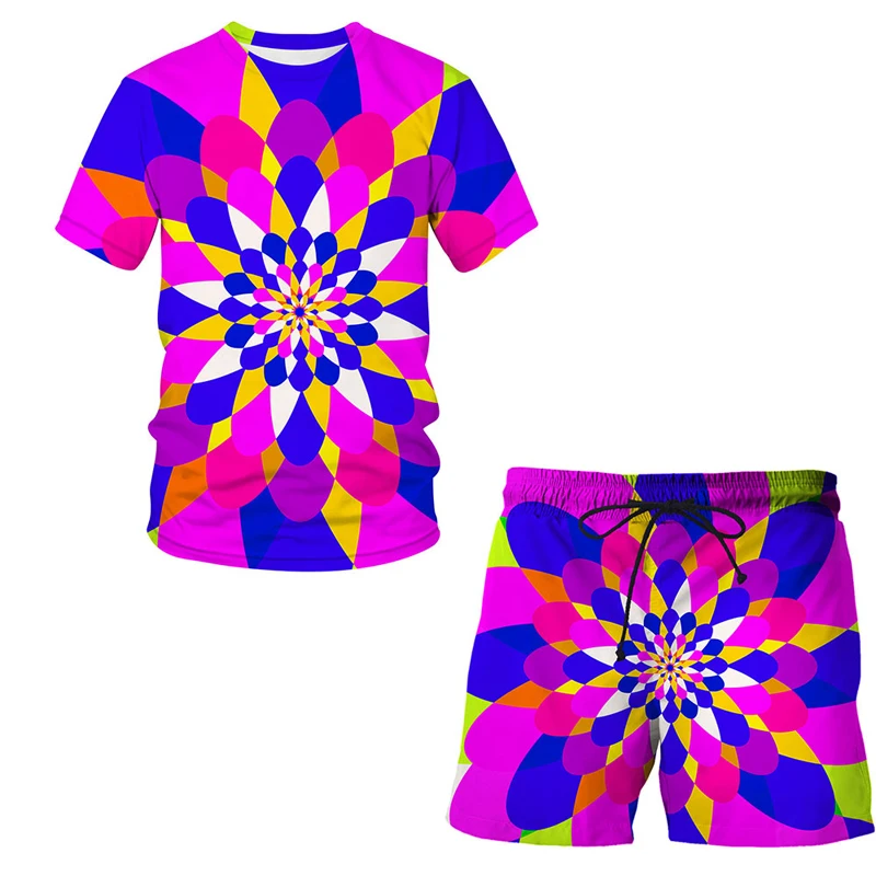

Summer Gorgeous 3D Vortex Short-sleeved Suit Man / Woman Casual Clothes T-shirt + shorts 2-piece suit Streetwear Men clothing