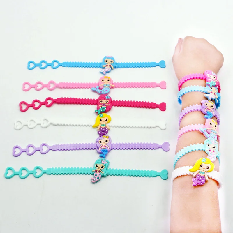 

6pc Mix Mermaid Rubber Bracelets Wristband Rings Girls Mermaid Birthday Party Decorations
