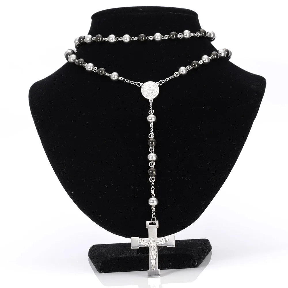 

Модная подвеска в виде креста для ожерелья Иисуса для мужчин Серебряная цепочка из нержавеющей стали ожерелье с распятием мужские христиан...