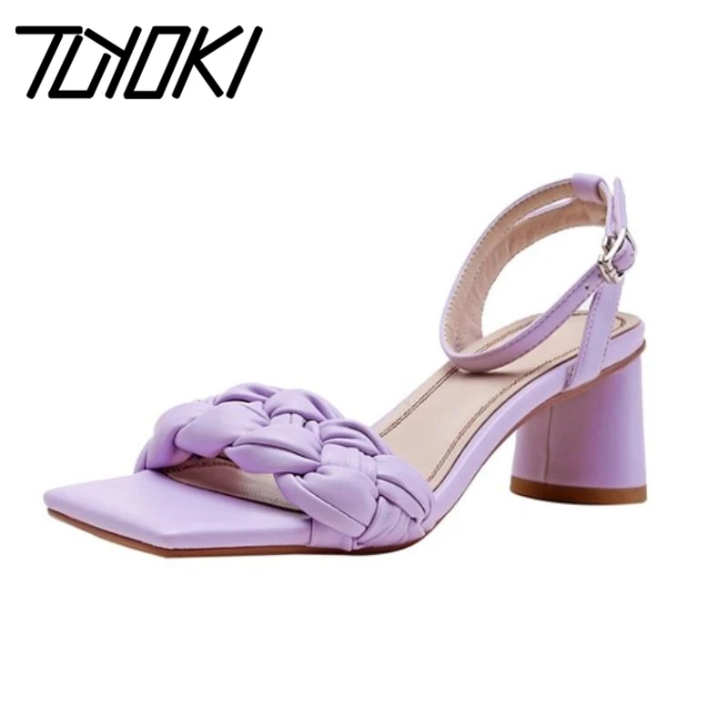 

Tuyoki Women High Heel Sandal Buckle Square Toe Shoes For Summer Women Ankle Strap Strange Heels Footwear Size 34-40