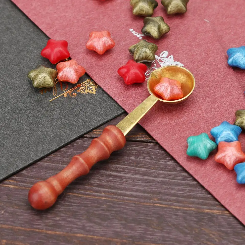 

Vintage Sealing Stamp Spoon Retro Wooden Handle Stainless Steel Wax Melting Spoons for Cards Tool Anti-Hot