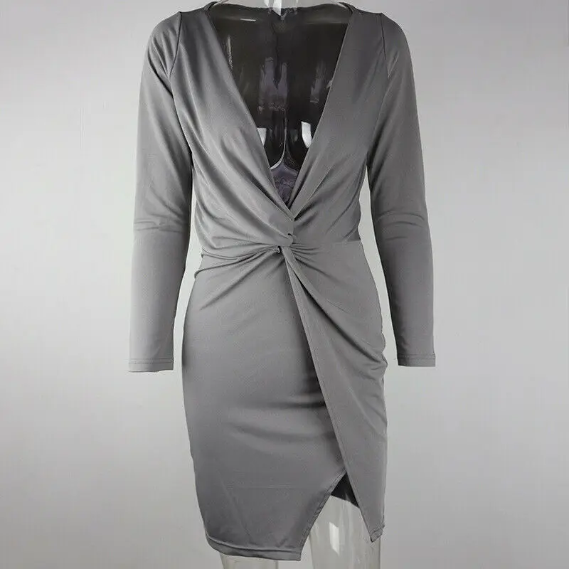 Женское сексуальное облегающее платье с длинным рукавом и v-образным вырезом