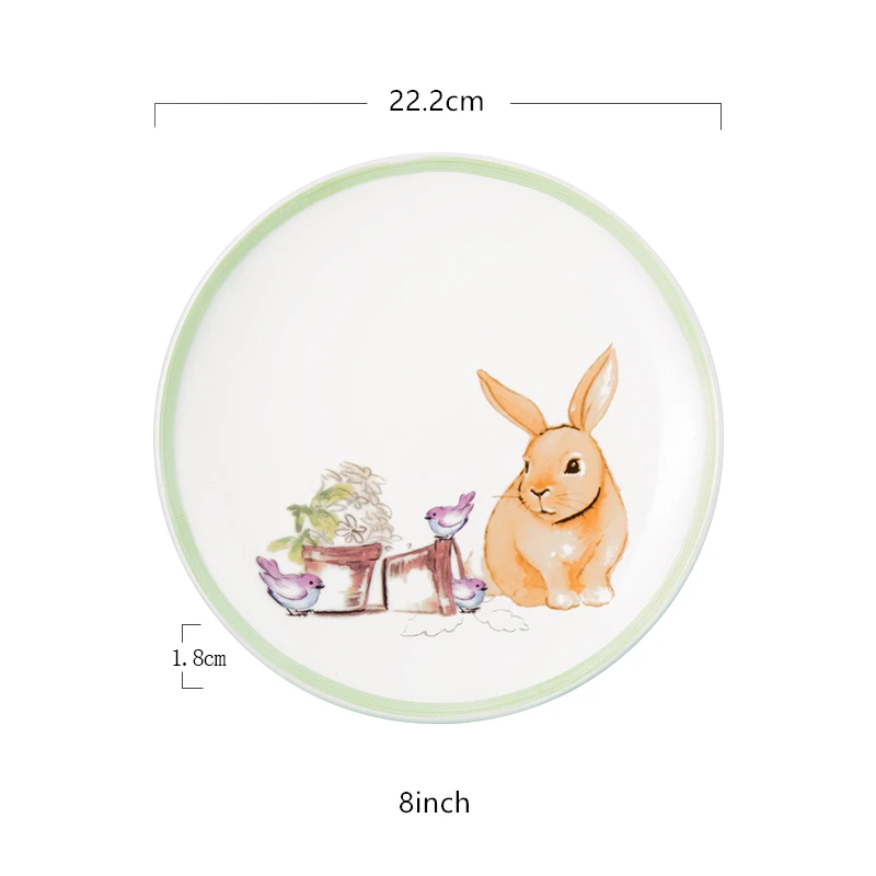 

Cute Rabbit Cartoon Ceramic Plate Breakfast Salad Home Kitchen Bar Porcelain Tableware Nordic Style Dessert Cake China Plate