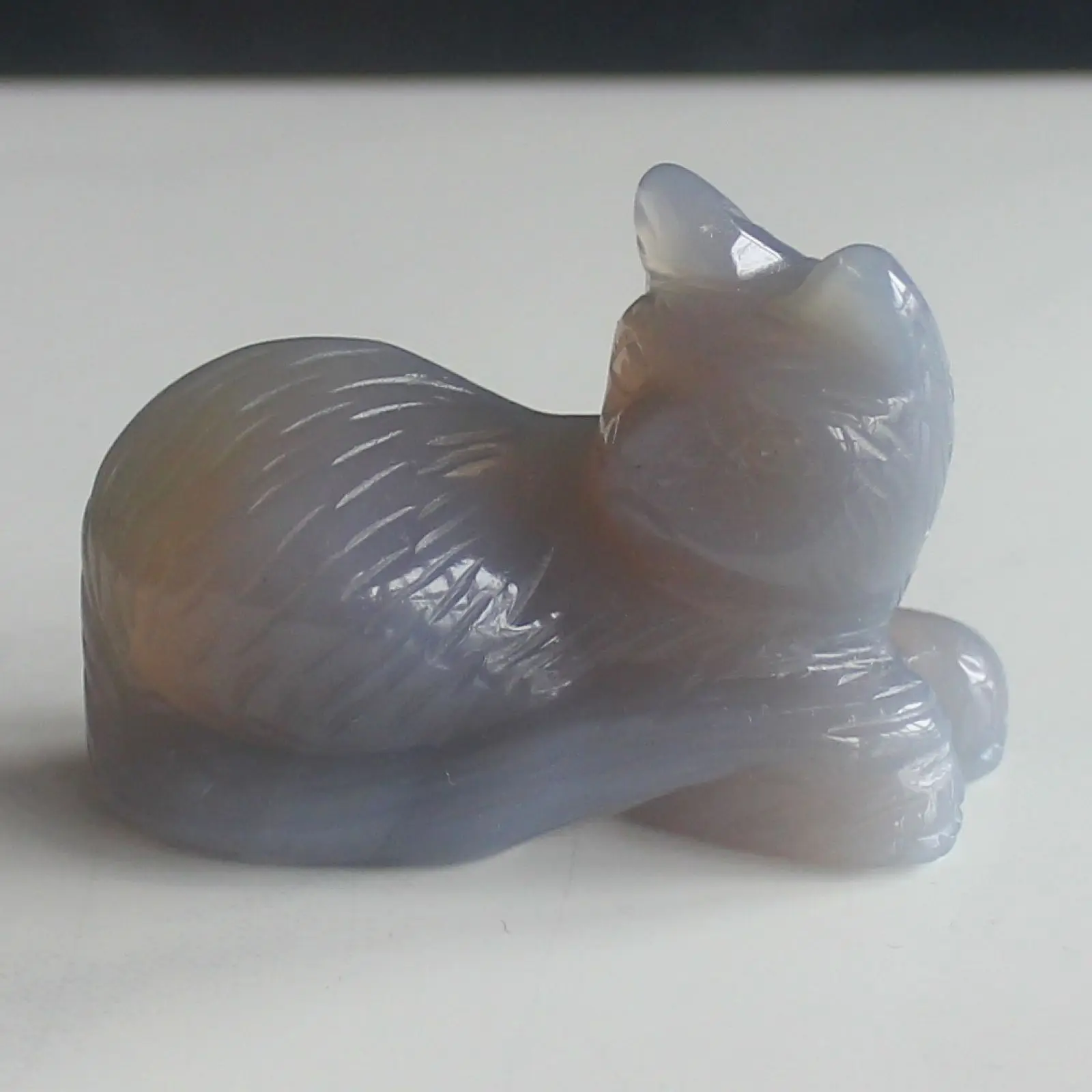 

Hand Carved gemstone Grey Agate cat Figurine Animal Carving