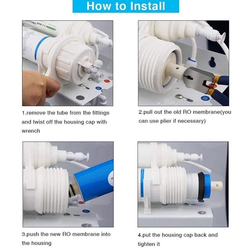 400 GPD RO обратноосмотическая мембрана с быстрыми соединениями 1/4 дюйма для домашней системы фильтрации питьевой воды под мойку.