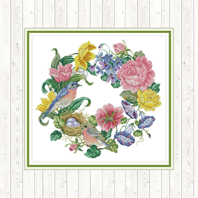 Птичий венок вышивка на холсте наборы для вышивания крестиком сделай сам