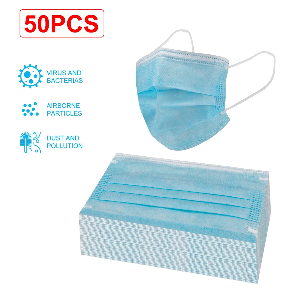 50 шт. одноразовая маска для лица Антивирусная 3-слойный фильтр предотвращения