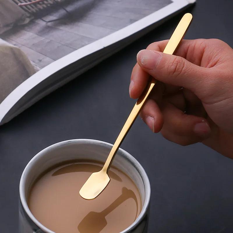 4 цвета Нержавеющая сталь квадратной формы ложки с длинной ручкой для льда Кофе