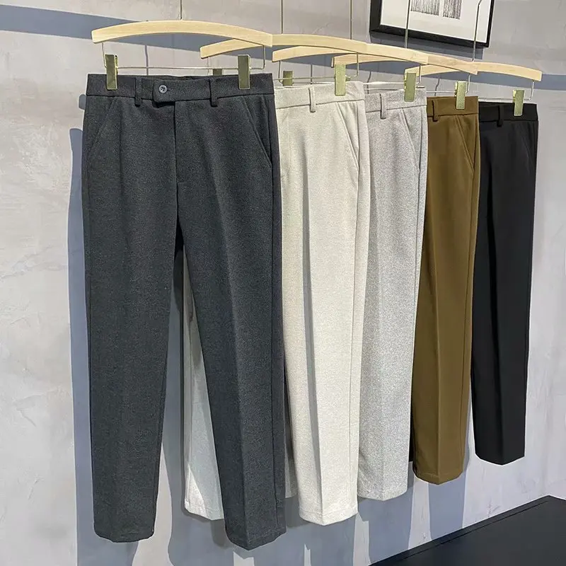 

Брюки Мужские приталенные шерстяные, деловые повседневные брендовые Костюмные штаны с драпировкой, деловые строгие брюки в британском стиле