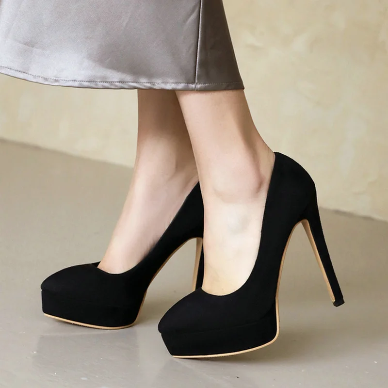 

2021 Faux Suede Women High Heel Shoes Platform Thin High Heel Women Pumps Fashion Dress Shallow Women Lazy Shoes Black Apricot