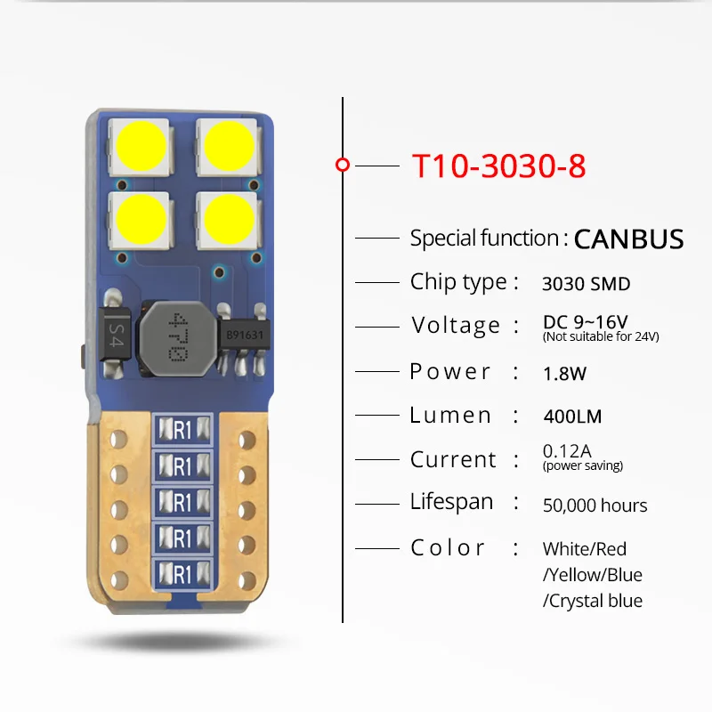 NAOEVO W5W T10 лампа 5W5 авто светодиодный светильник для чтения 8 SMD 3030 чипов 12 в
